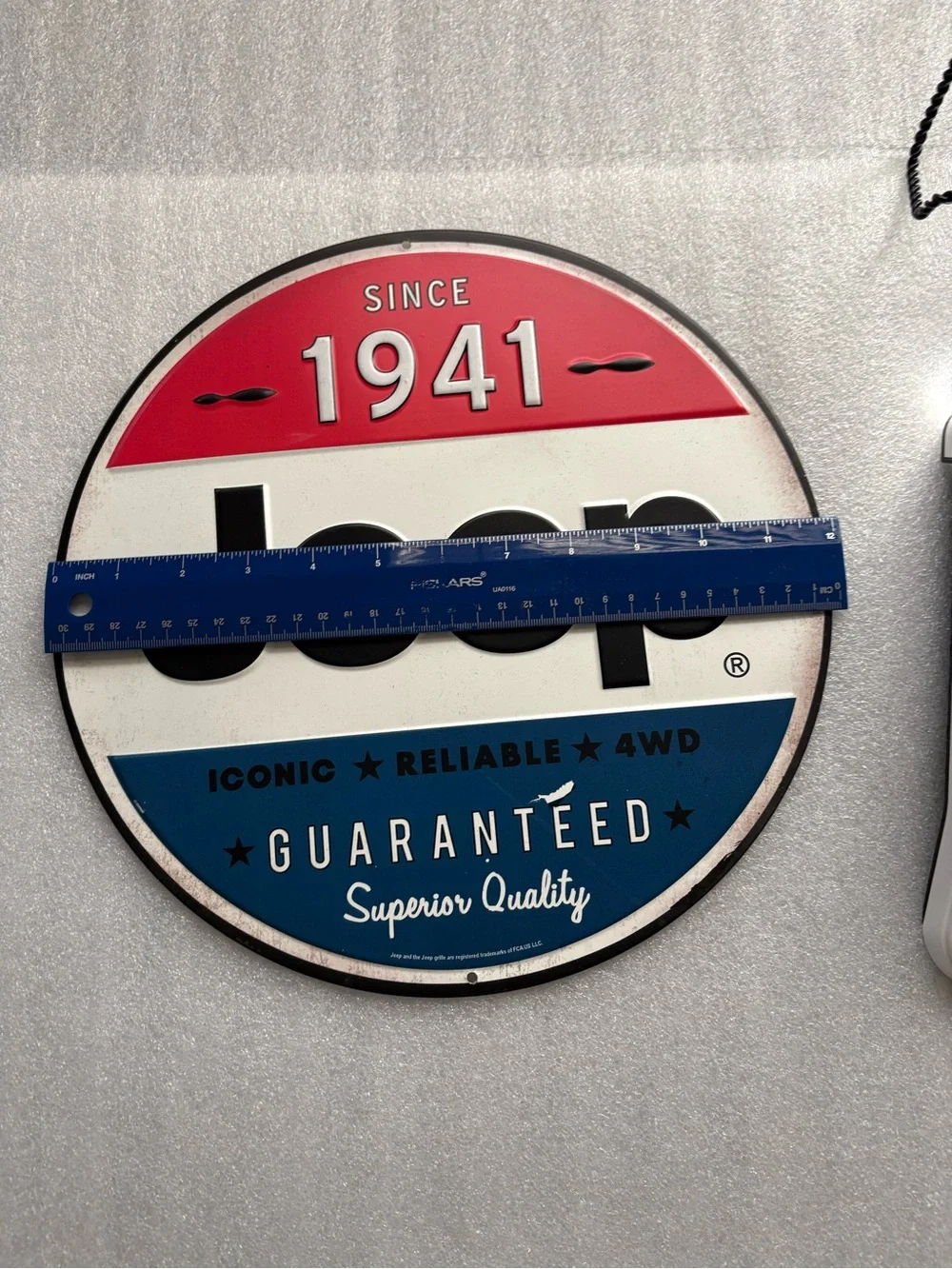 Jeep Round Wall Sign - Red, White & Blue